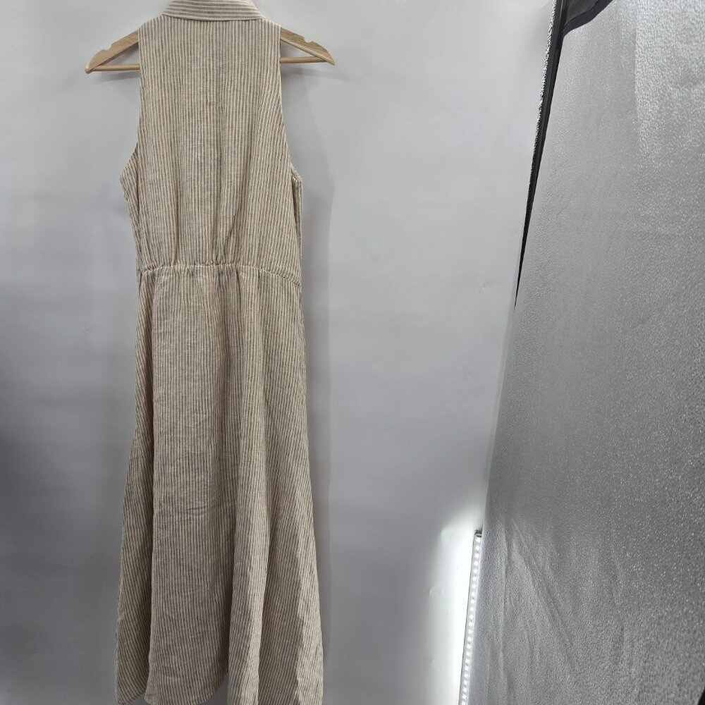Magaschoni Creme Brown Striped Linen Cotton Pockets Maxi Dress Small - Picture 3 of 16